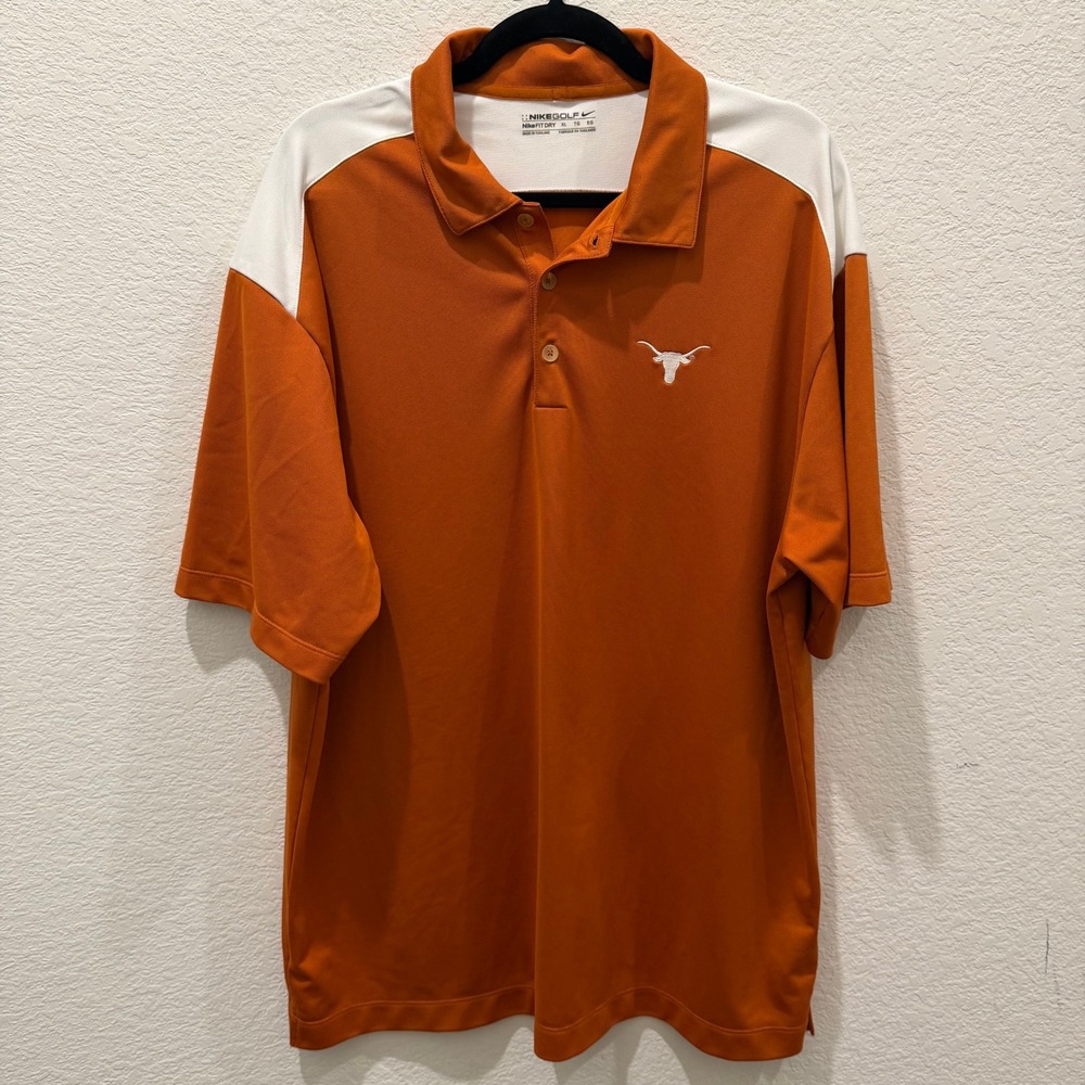 Nike Golf Texas Longhorns Polo Mens XL Burnt Orange White Fit Dry Performance
